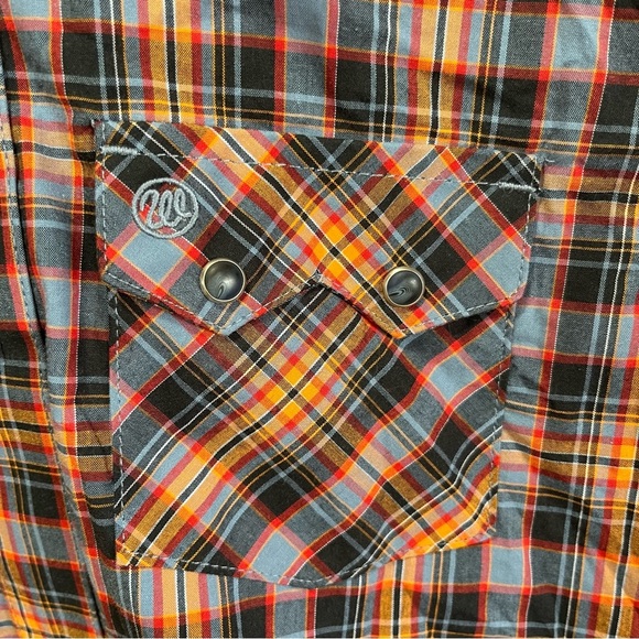 NEW Wrangler Retro Boys Plaid Shirt - Blue and Orange Pearl Snap Buttons - Picture 6 of 12